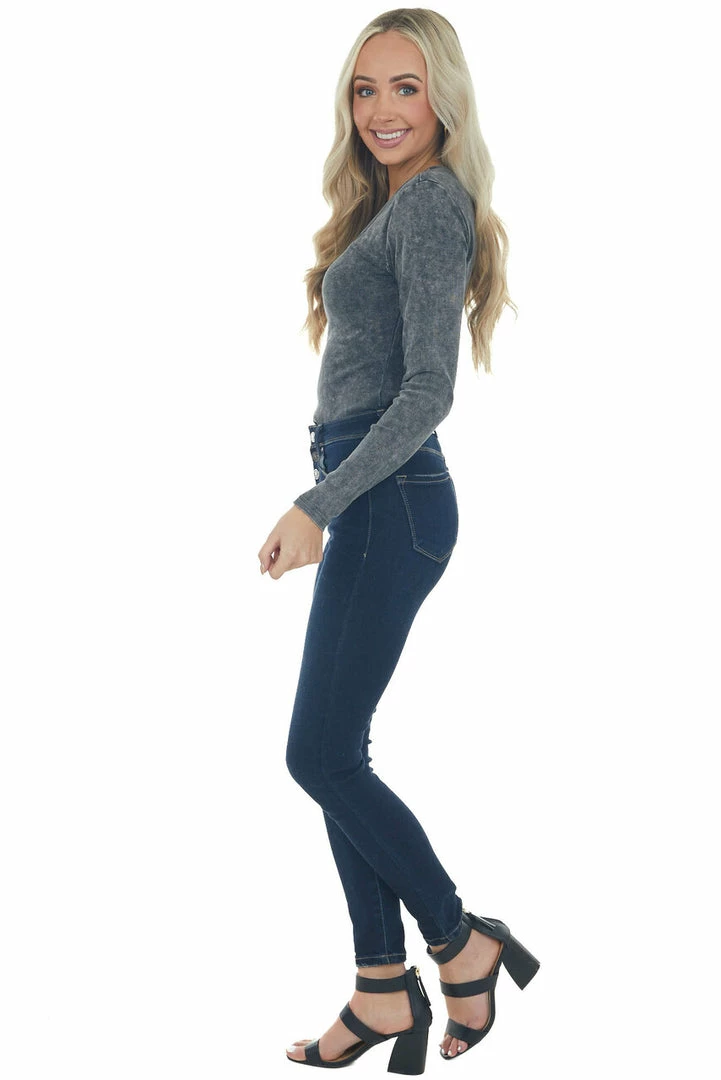 LE LIS Tops Charcoal Stone Washed Front Cutout Bodysuit 15 LE LIS Tops Charcoal Stone Washed Front Cutout Bodysuit