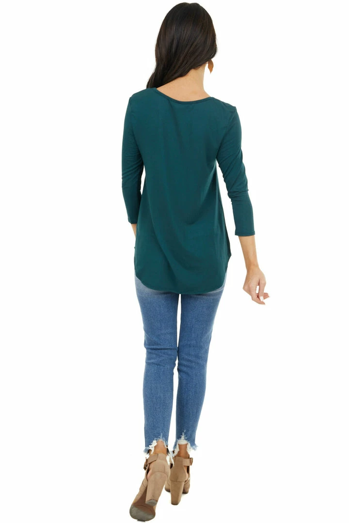 Lime 'N' Chili Pine Green 3/4 Sleeve Knit Top With Criss Cross Details 13 Lime 'N' Chili Pine Green 3/4 Sleeve Knit Top With Criss Cross Details