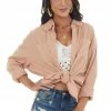 La Miel Tops Apricot Button Up Top With Frayed Edges Detail