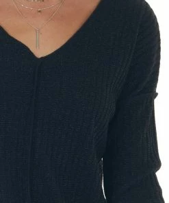 143 Story Black Metallic Thread Exposed Seam Knit Top