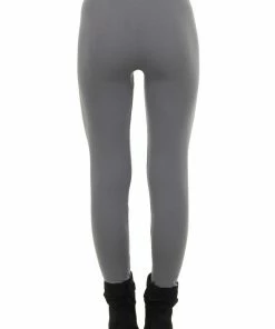 Leggings Mania Charcoal Fleece Lined Knit Leggings With Elastic Waist