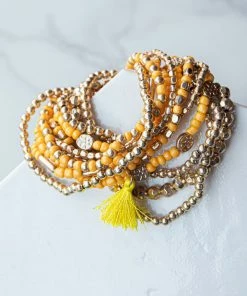 Urbanista Accessories Amber And Gold 12 Piece Beaded Bracelet Set
