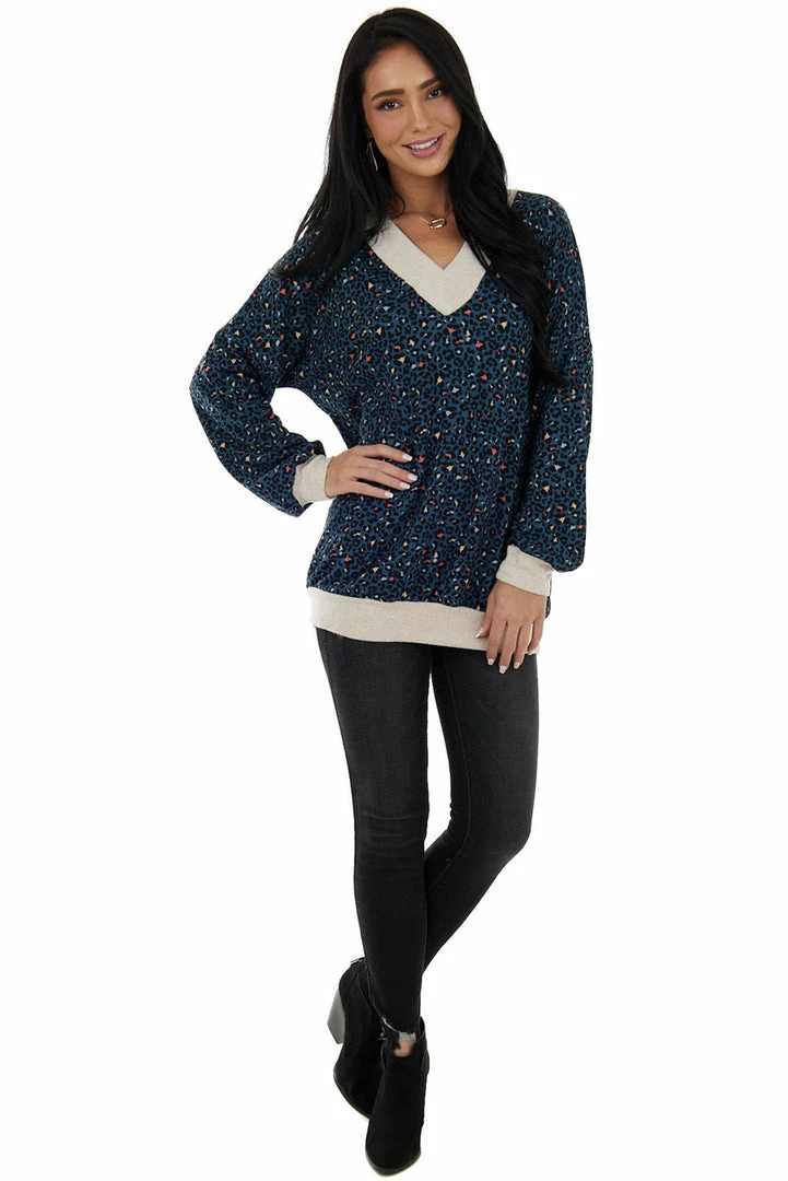 Lovely Melody Tops Deep Teal Leopard Print V Neck Tunic Top 17 Lovely Melody Tops Deep Teal Leopard Print V Neck Tunic Top