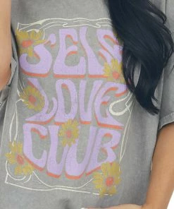 Sweet Claire Ash Washed 'Self Love Club' Oversized Tee Tops