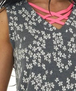 Lime 'N' Chili Graphite Ditsy Floral Criss Cross Neck Top Tops