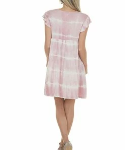 BiBi Dresses Dusty Blush Tie Dye Babydoll Short Dress
