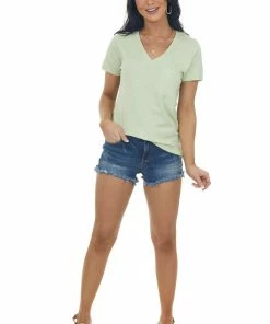 HYFVE Tops Pistachio Melange Chest Pocket Short Sleeve Tee