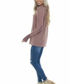 BiBi Rose Taupe And Berry Contrast Thermal Knit Top