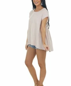 Easel Hazy Blush Melange Raw Edge High Low Hem Top Tops