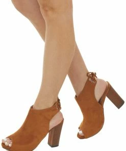 Intouch Footwear Shoes Caramel Suede Peep Toe Sling Back Tie Bootie