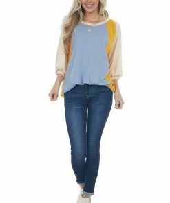 Fantastic Fawn Tops Cornflower Colorblock Raglan Sleeve Top