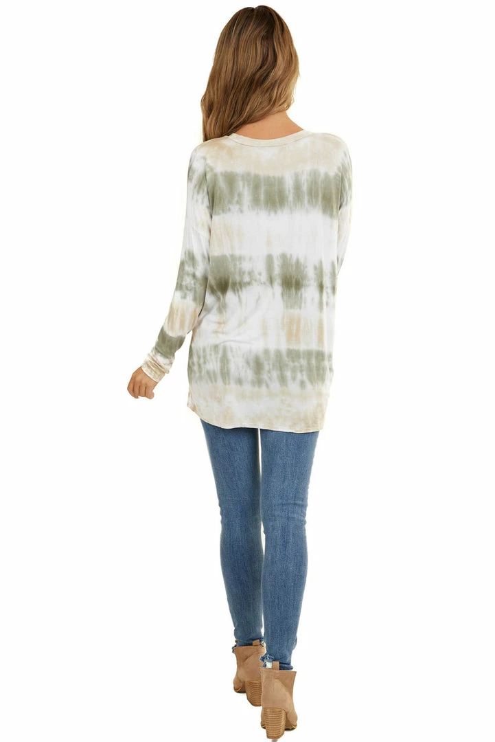FSL APPAREL Sage And Oatmeal Tie Dye Soft Knit Top With Long Sleeves Tops 19 FSL APPAREL Sage And Oatmeal Tie Dye Soft Knit Top With Long Sleeves Tops