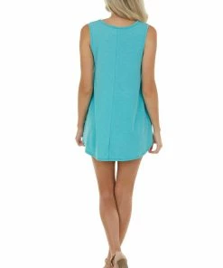 HEIMISH Teal Textured A Line Stretchy Knit Tank Top