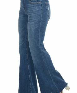 Risen Dark Wash High Rise Raw Hem Flare Fit Jeans