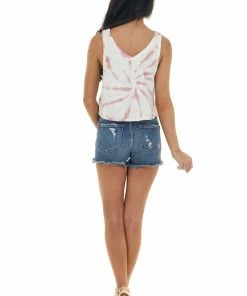 Peach Love Tops Dark Mauve Tie Dye Sleeveless Raw Cut Crop Top