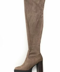 JP ORIGINAL CORP Taupe Thigh High Suede High Heel Lug Boots