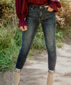 KanCan Dark Wash High Rise Skinny Jeans With Distressed Hemline Bottoms 21 KanCan Dark Wash High Rise Skinny Jeans With Distressed Hemline Bottoms