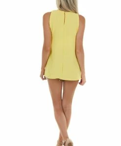 Lime Lush Lemon Criss Cross Halter Neckline Woven Top