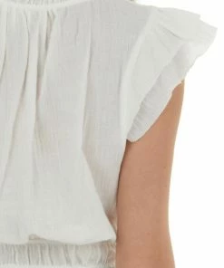 Grade & Gather Ivory Ruffle Cap Sleeve Cinch Waist Blouse