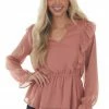 Andree Tops Punch Shimmery Long Sleeve Top With Ruffles