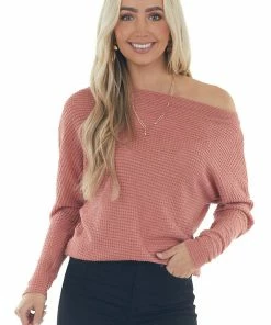 First Love Dark Rose Waffle Knit Boat Neck Long Cuff Top 26 First Love Dark Rose Waffle Knit Boat Neck Long Cuff Top
