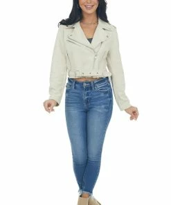 Peach Love Buttercream Faux Suede Cropped Moto Jacket
