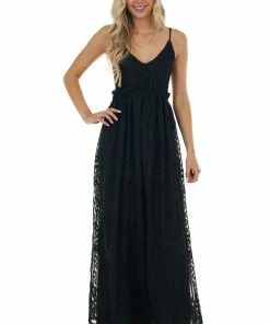 Dress Day Black Lace Sleeveless Open Back Maxi Dress Dresses