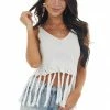 143 Story Off White Sweater Knit Cropped Fringe Tank Top