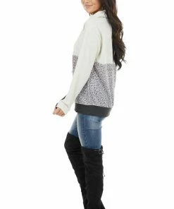 12PM Oatmeal Knit Cowl Neck Sweatshirt With Slate Leopard Print Tops 28 12PM Oatmeal Knit Cowl Neck Sweatshirt With Slate Leopard Print Tops