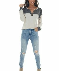 BiBi Charcoal And Cream Button Detailed Knit Top 13 BiBi Charcoal And Cream Button Detailed Knit Top