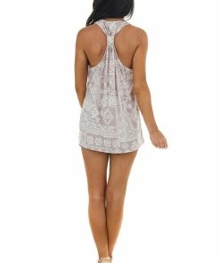 Vanilla Bay Faded Mauve Aztec Print Chest Pocket Tank Top Tops