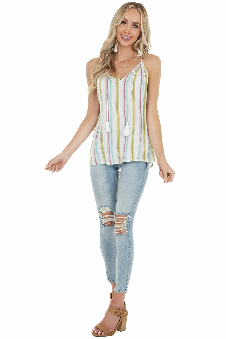 Staccato Tops Dark Mauve Multicolor Striped Tank Top With Keyhole Detail 18 Staccato Tops Dark Mauve Multicolor Striped Tank Top With Keyhole Detail