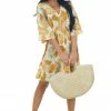 Entro Dresses Ivory And Amber Leaf Print Half Sleeve Dress