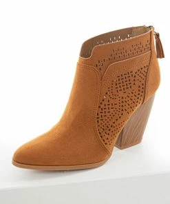 East Lion Corp. Caramel Suede Laser Cut Out Wood Heel Booties 31 East Lion Corp. Caramel Suede Laser Cut Out Wood Heel Booties