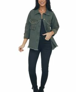 Heyson Vintage Hunter Green Leopard Denim Jacket