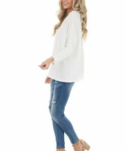 Cherish Ivory Stretchy Textured Knit Top With 3/4 Dolman Sleeves Tops 31 Cherish Ivory Stretchy Textured Knit Top With 3/4 Dolman Sleeves Tops