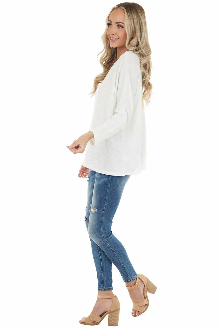 Cherish Ivory Stretchy Textured Knit Top With 3/4 Dolman Sleeves Tops 16 Cherish Ivory Stretchy Textured Knit Top With 3/4 Dolman Sleeves Tops