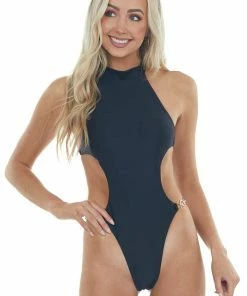 Mermaid Swimwear Black Cut Out One Piece Gold Chain Swimsuit Accessories