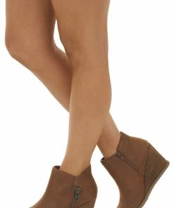 Brand Headquarters Shoes Sepia Wedge Heel Booties With Zipper Detail