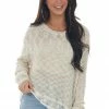 Davi & Dani Vanilla Stretchy Knit Sweater With Lace Detail Tops