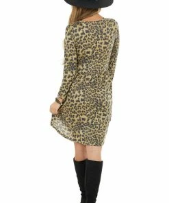CollectiveRack Dark Beige Leopard Print Babydoll Dress With Pockets