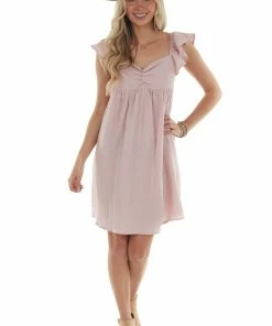Ces Femme Tea Rose Flutter Sleeve Textured Short Dress 30 Ces Femme Tea Rose Flutter Sleeve Textured Short Dress
