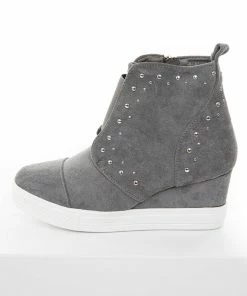 Let's See Style Shoes Ash Grey Faux Suede Wedge Sneakers With Silver Stud Details 29 Let's See Style Shoes Ash Grey Faux Suede Wedge Sneakers With Silver Stud Details