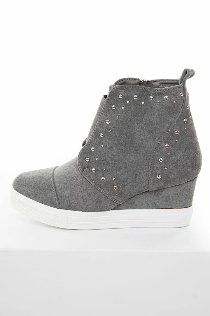 Let's See Style Shoes Ash Grey Faux Suede Wedge Sneakers With Silver Stud Details 16 Let's See Style Shoes Ash Grey Faux Suede Wedge Sneakers With Silver Stud Details