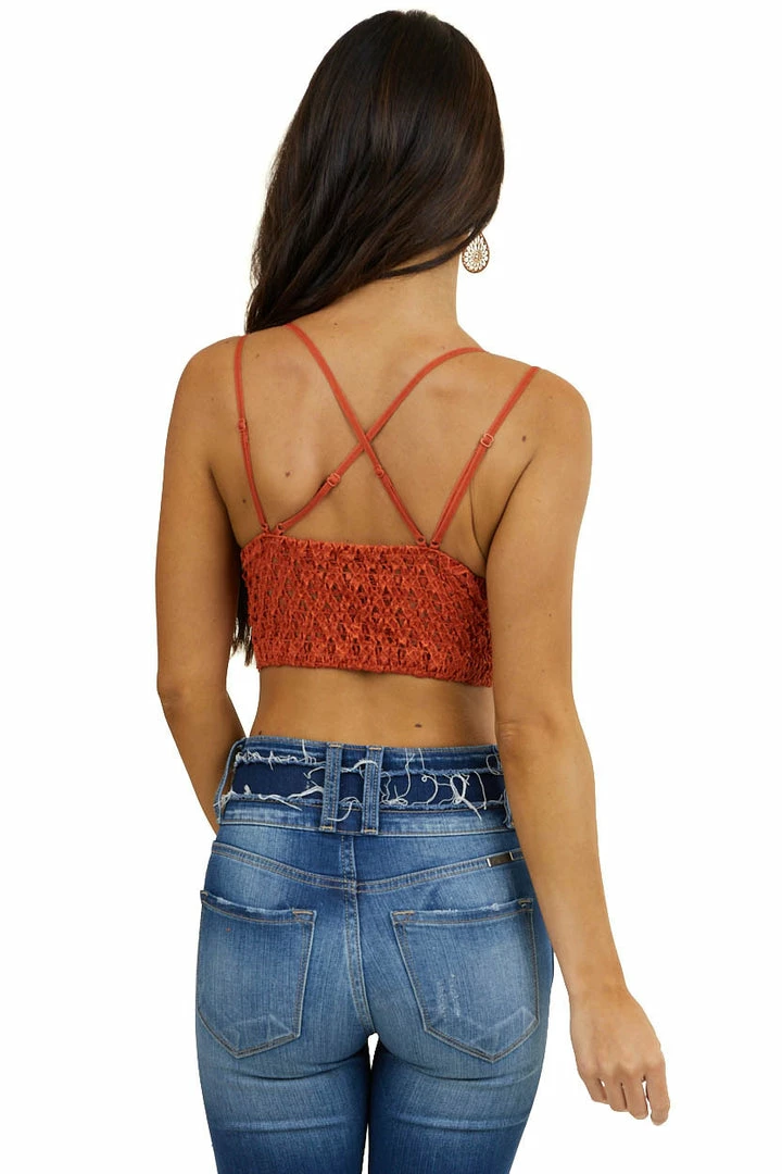 Anemone Accessories Rust Floral Lace Bralette With Criss Cross Straps 12 Anemone Accessories Rust Floral Lace Bralette With Criss Cross Straps