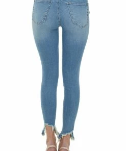 Special A Medium Wash Ripped Hem Mid Rise Skinny Jeans Bottoms