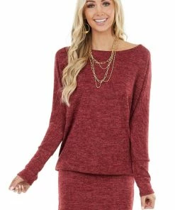 EG Fashion Maroon Long Sleeve Tunic Dress With Long Banded Hem Dresses