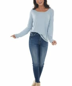 HYFVE Tops Powder Blue Drop Shoulder Chest Pocket Top 29 HYFVE Tops Powder Blue Drop Shoulder Chest Pocket Top