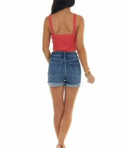 Emory Park Scarlet Sleeveless Knit Crop Top With Buttons Tops