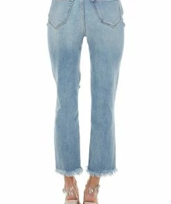 Cello Jeans Medium Wash Distressed High Rise Jeans With Frayed Detail